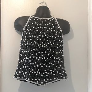 Evening blouse embellished with black and white beading